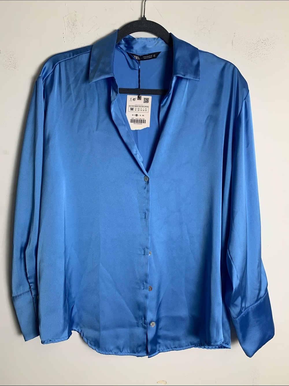 Zara Blue Satin Button-Down Shirt